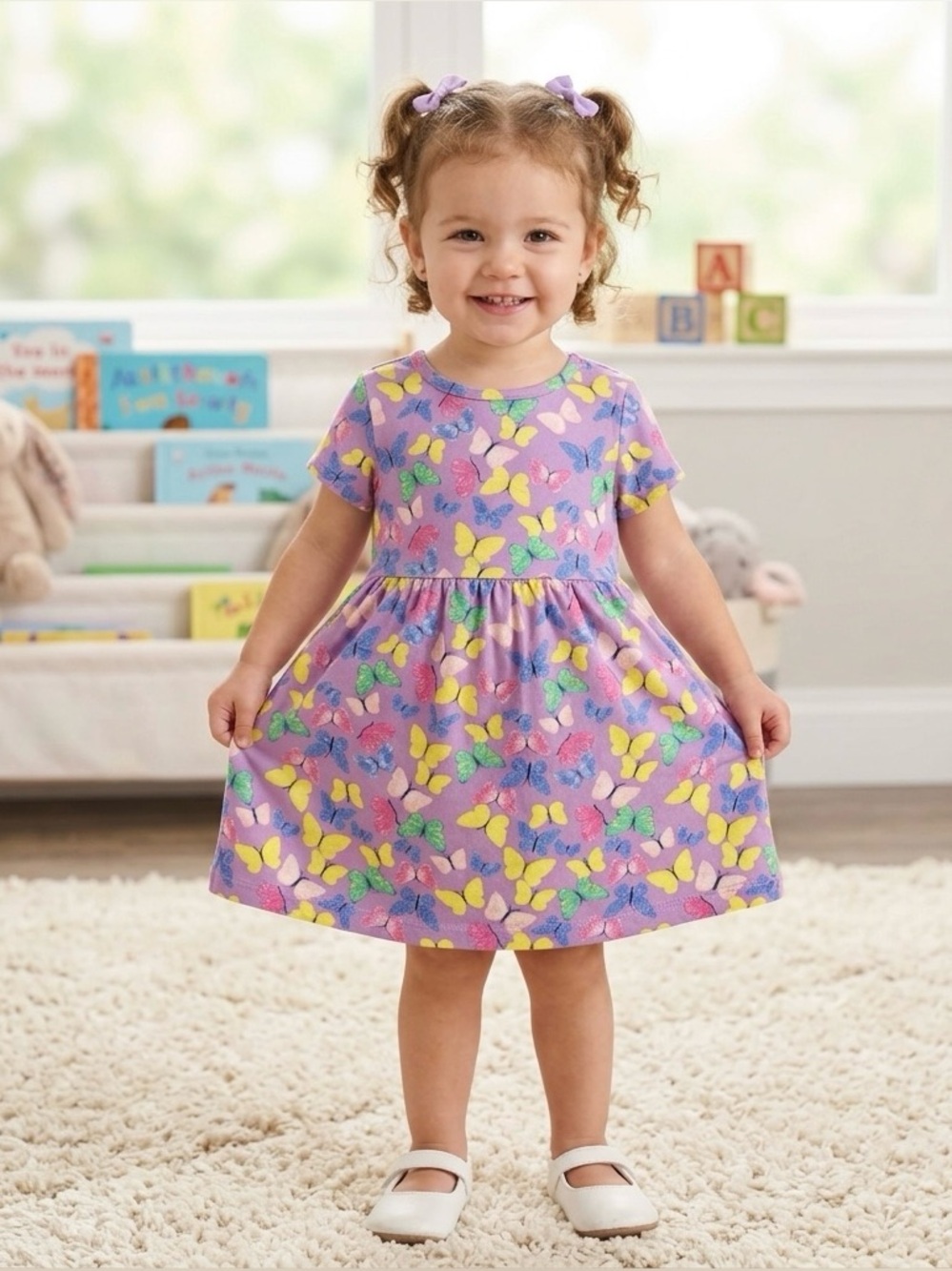 Wonder Nation Toddler Girl Butterfly Print Skater Dress, Purple, Size 18M
